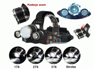 Headlamp LED 3 x CREE XML T6 with zoom function.